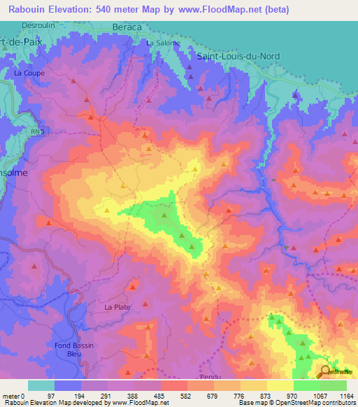 Rabouin,Haiti Elevation Map