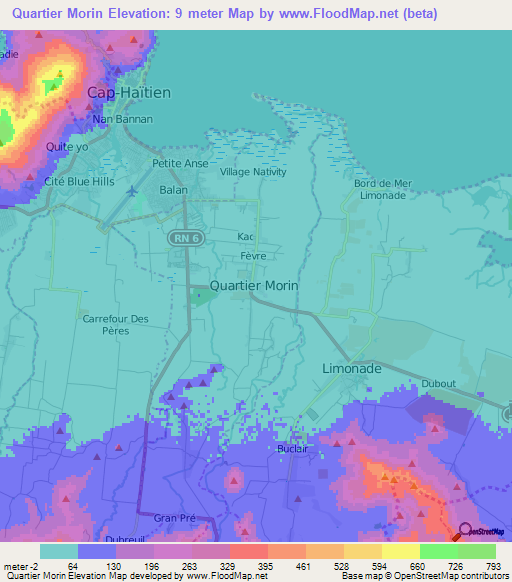 Quartier Morin,Haiti Elevation Map