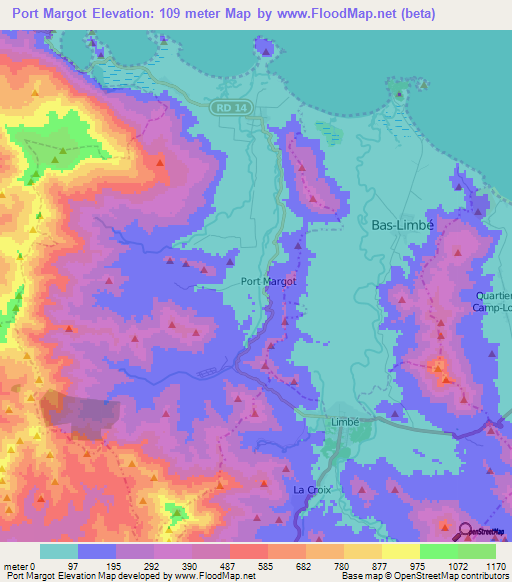 Port Margot,Haiti Elevation Map