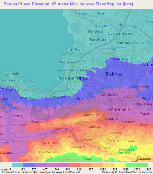 Port-au-Prince,Haiti Elevation Map