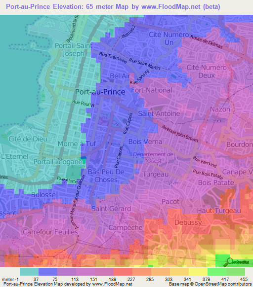 Port-au-Prince,Haiti Elevation Map