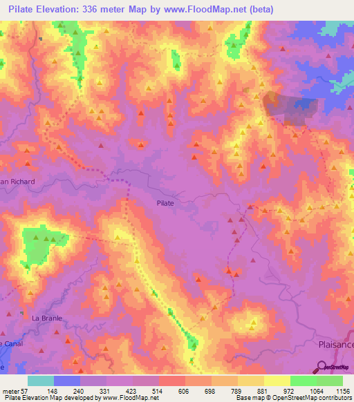 Pilate,Haiti Elevation Map