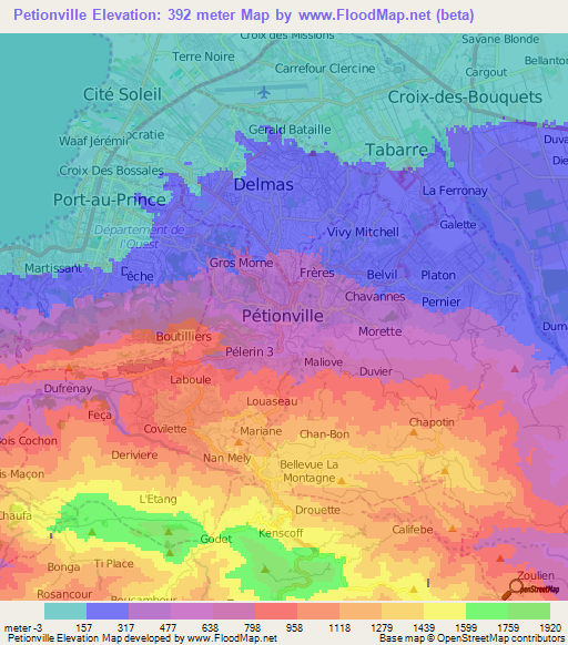 Petionville,Haiti Elevation Map