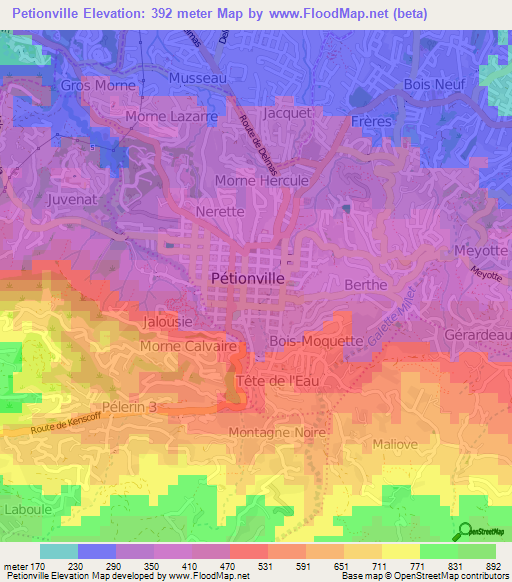 Petionville,Haiti Elevation Map