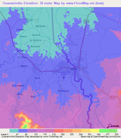 Ouanaminthe,Haiti Elevation Map