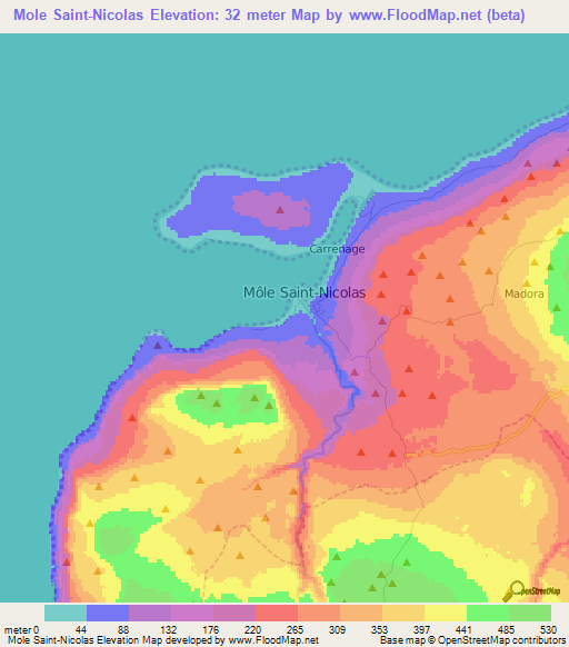 Mole Saint-Nicolas,Haiti Elevation Map