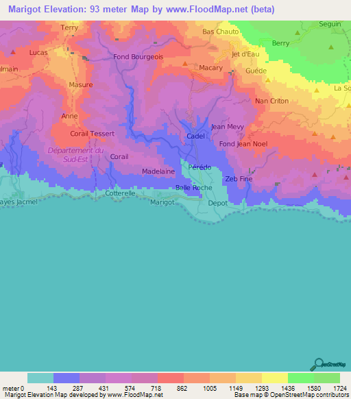 Marigot,Haiti Elevation Map