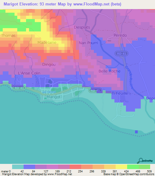 Marigot,Haiti Elevation Map