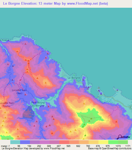 Le Borgne,Haiti Elevation Map