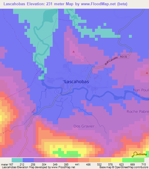 Lascahobas,Haiti Elevation Map