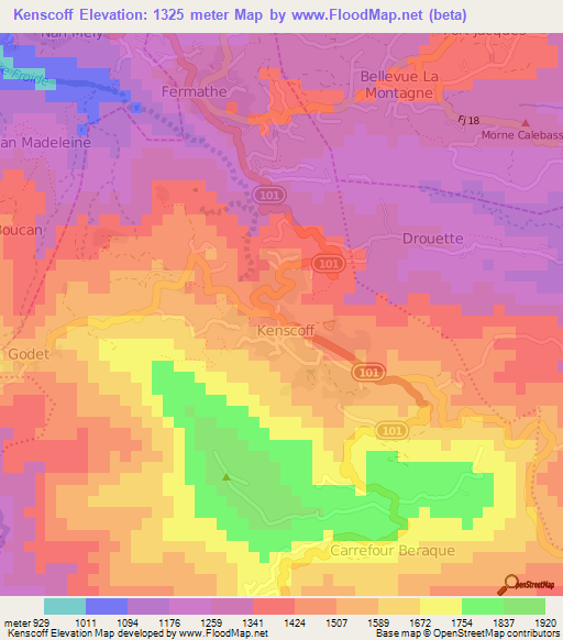 Kenscoff,Haiti Elevation Map