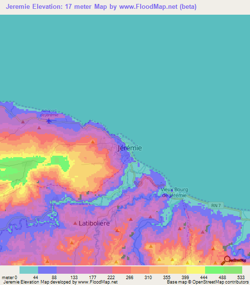 Jeremie,Haiti Elevation Map