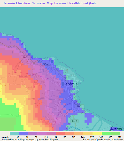 Jeremie,Haiti Elevation Map