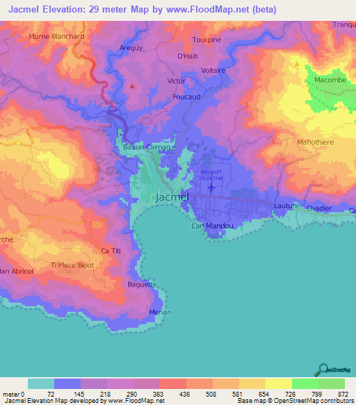 Jacmel,Haiti Elevation Map