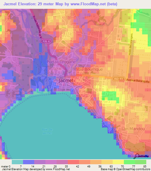 Jacmel,Haiti Elevation Map