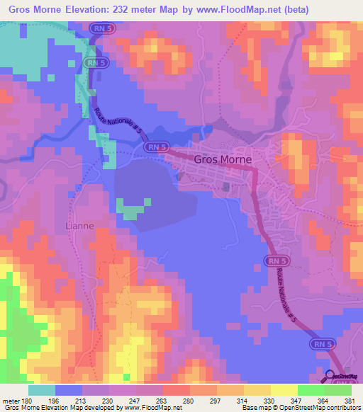 Gros Morne,Haiti Elevation Map