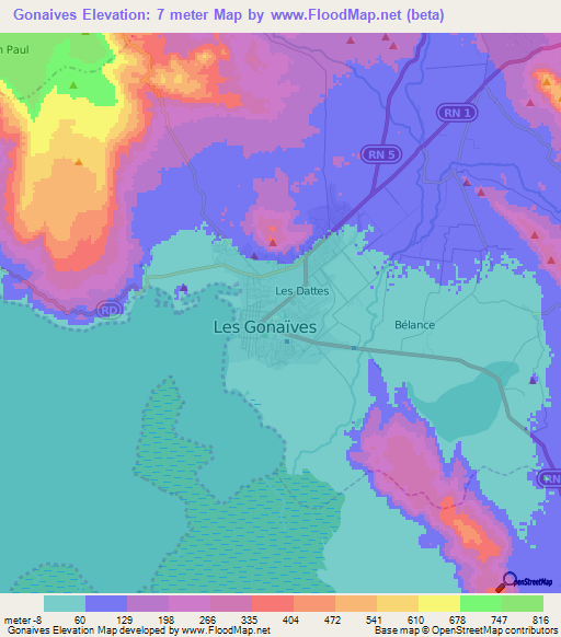 Gonaives,Haiti Elevation Map