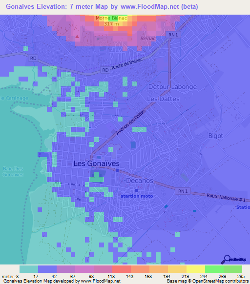 Gonaives,Haiti Elevation Map