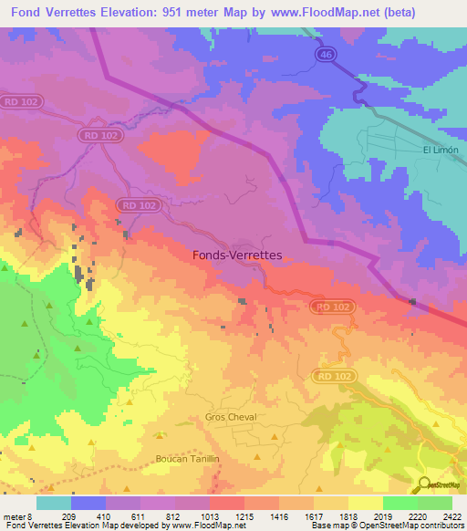 Fond Verrettes,Haiti Elevation Map