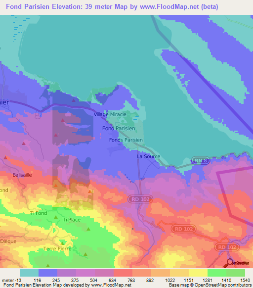 Fond Parisien,Haiti Elevation Map