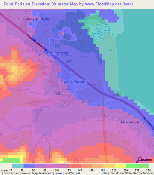 Fond Parisien,Haiti Elevation Map