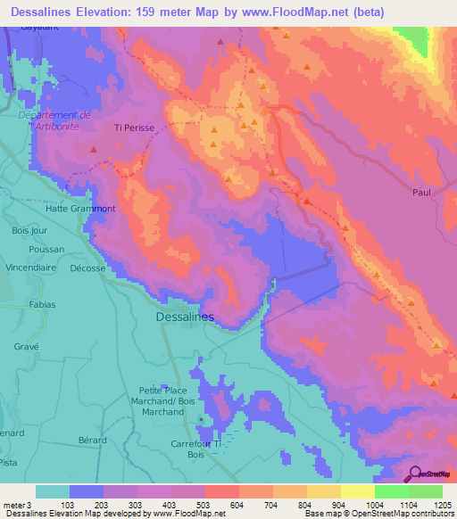 Dessalines,Haiti Elevation Map