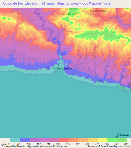 Cotes-de-Fer,Haiti Elevation Map