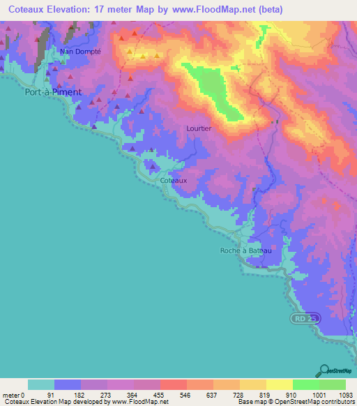 Coteaux,Haiti Elevation Map