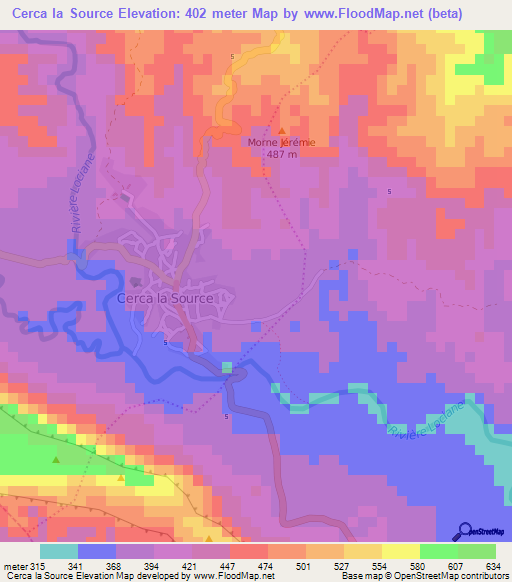 Cerca la Source,Haiti Elevation Map