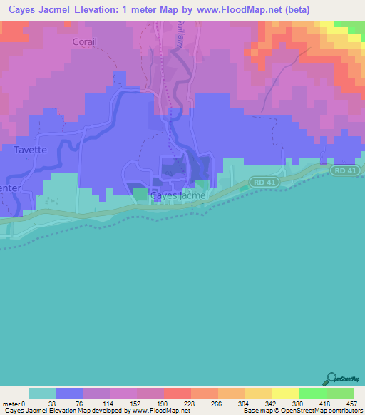 Cayes Jacmel,Haiti Elevation Map