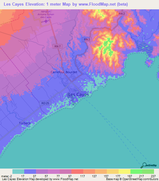 Les Cayes,Haiti Elevation Map