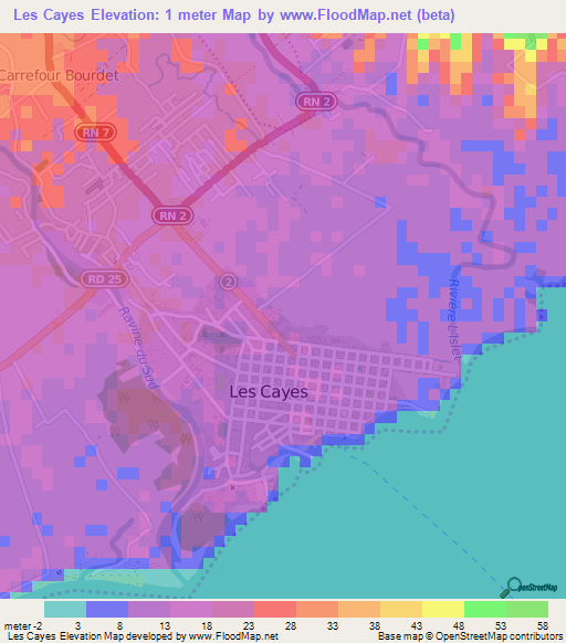 Les Cayes,Haiti Elevation Map