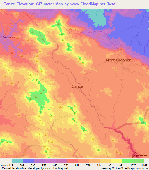 Carice,Haiti Elevation Map