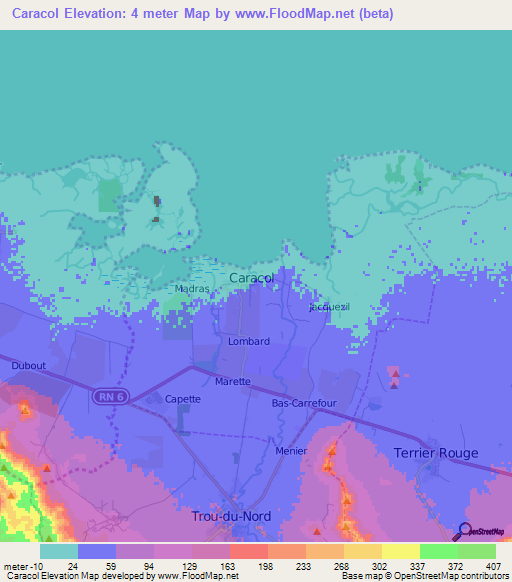 Caracol,Haiti Elevation Map