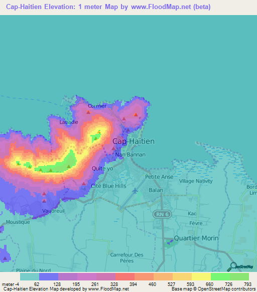 Cap-Haitien,Haiti Elevation Map