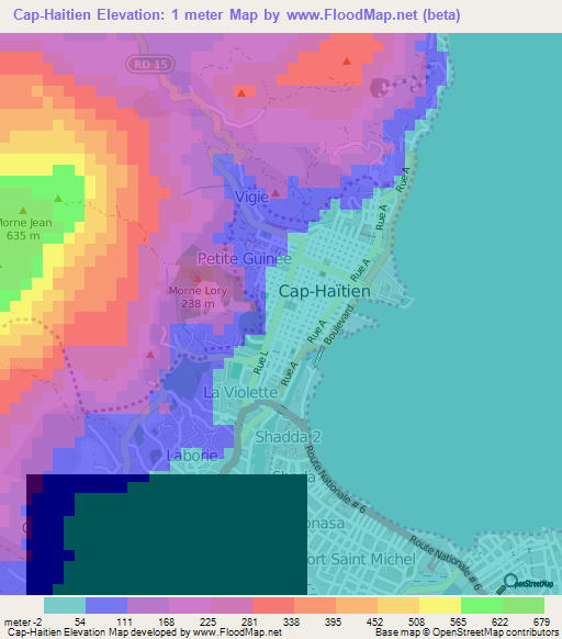 Cap-Haitien,Haiti Elevation Map