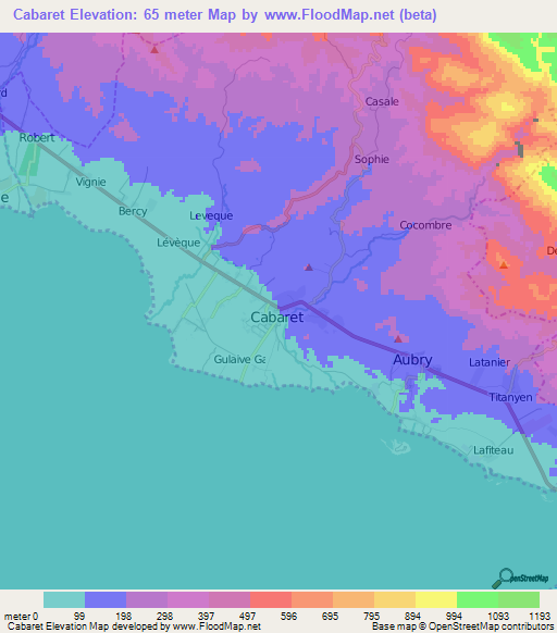 Cabaret,Haiti Elevation Map