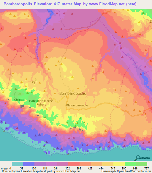 Bombardopolis,Haiti Elevation Map