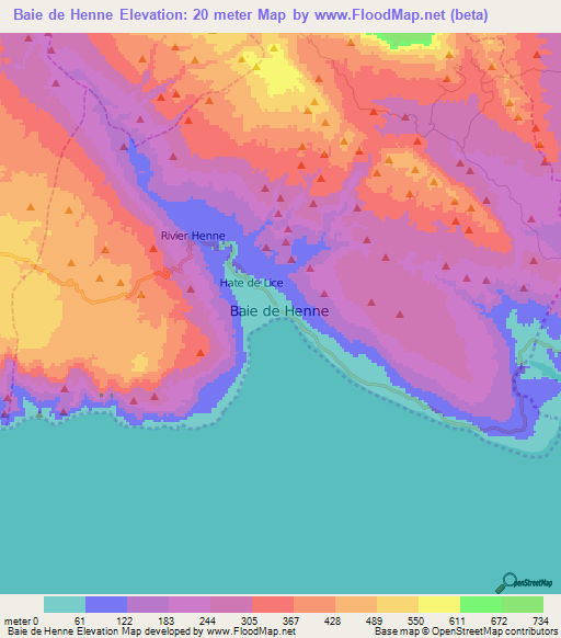 Baie de Henne,Haiti Elevation Map