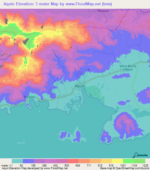 Aquin,Haiti Elevation Map