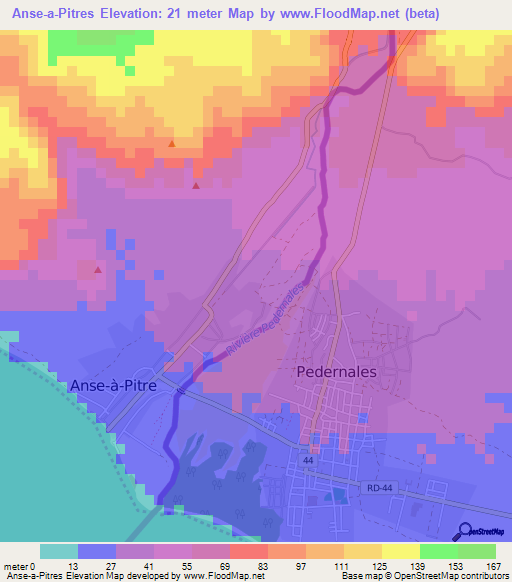 Anse-a-Pitres,Haiti Elevation Map