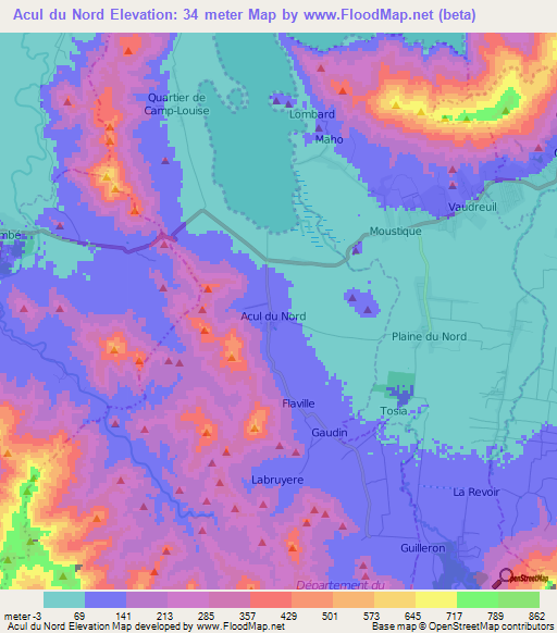 Acul du Nord,Haiti Elevation Map