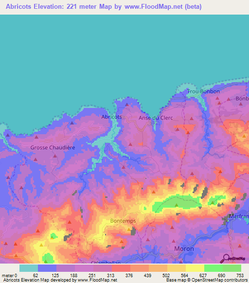 Abricots,Haiti Elevation Map