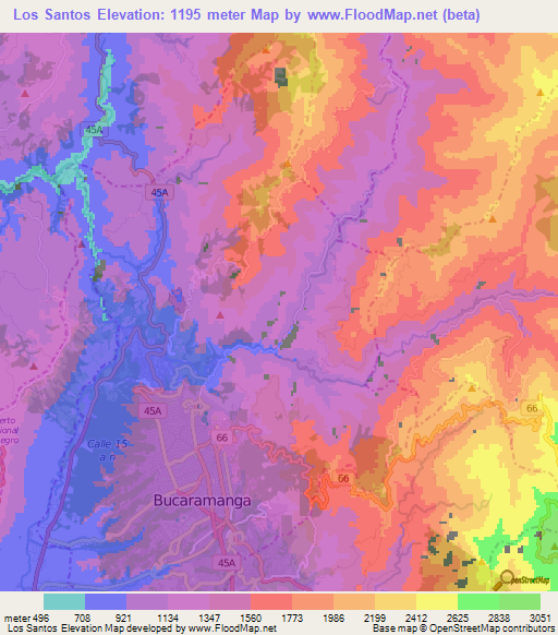 Los Santos,Colombia Elevation Map