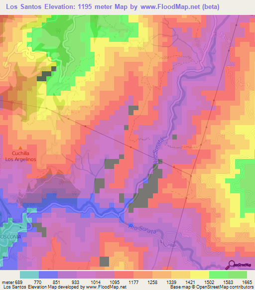 Los Santos,Colombia Elevation Map