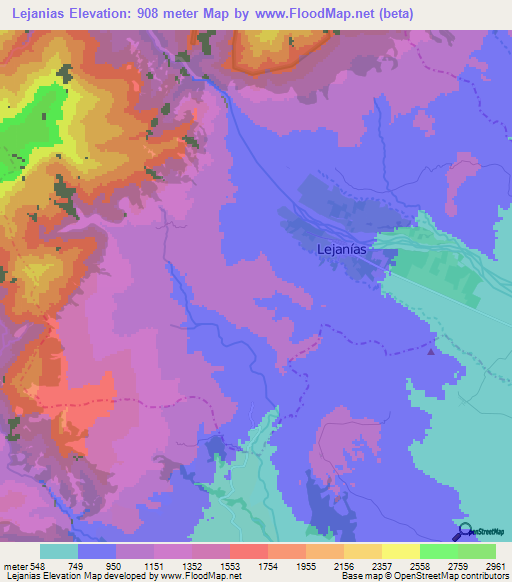 Lejanias,Colombia Elevation Map