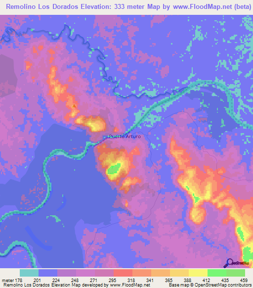 Remolino Los Dorados,Colombia Elevation Map