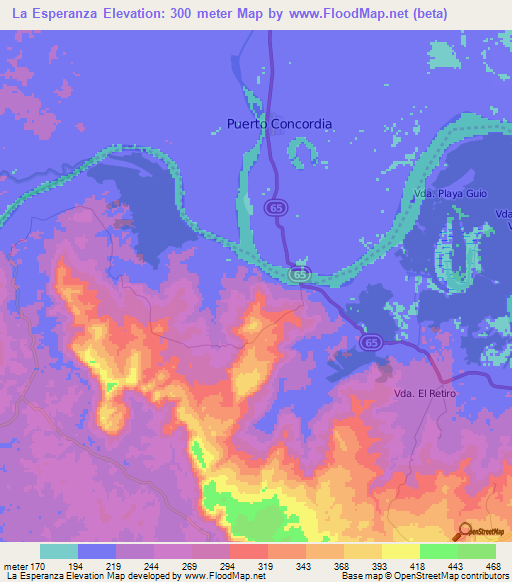 La Esperanza,Colombia Elevation Map