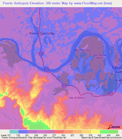 Puerto Antioquia,Colombia Elevation Map