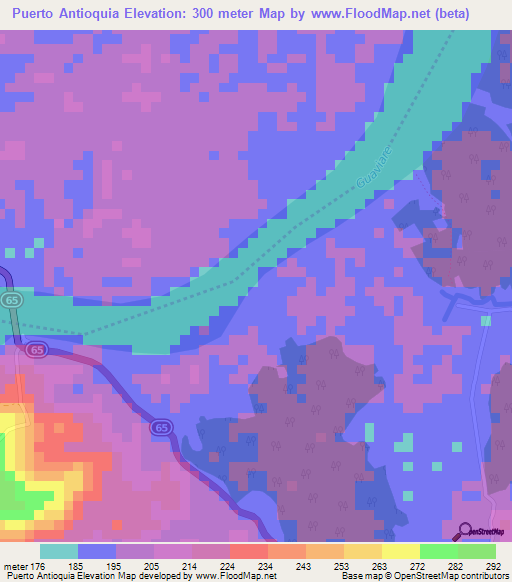 Puerto Antioquia,Colombia Elevation Map